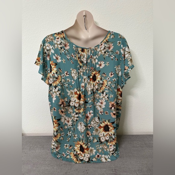 Women’s Plus Torrid Floral Sunflower Teal Top 3X - Picture 2 of 3